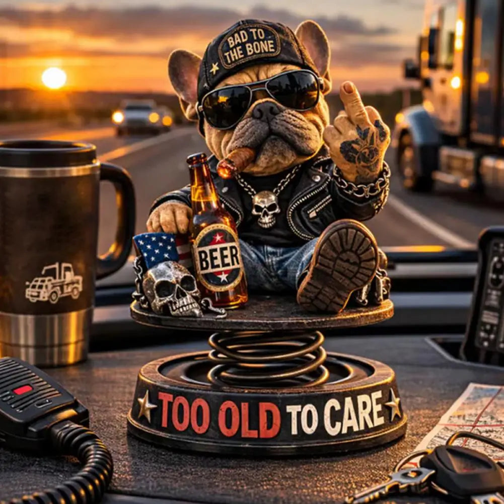 Biker Bulldog Dashboard Ornament Spring Shaking Design 105cm Tall Cold Cast Premium Automotive Accessory