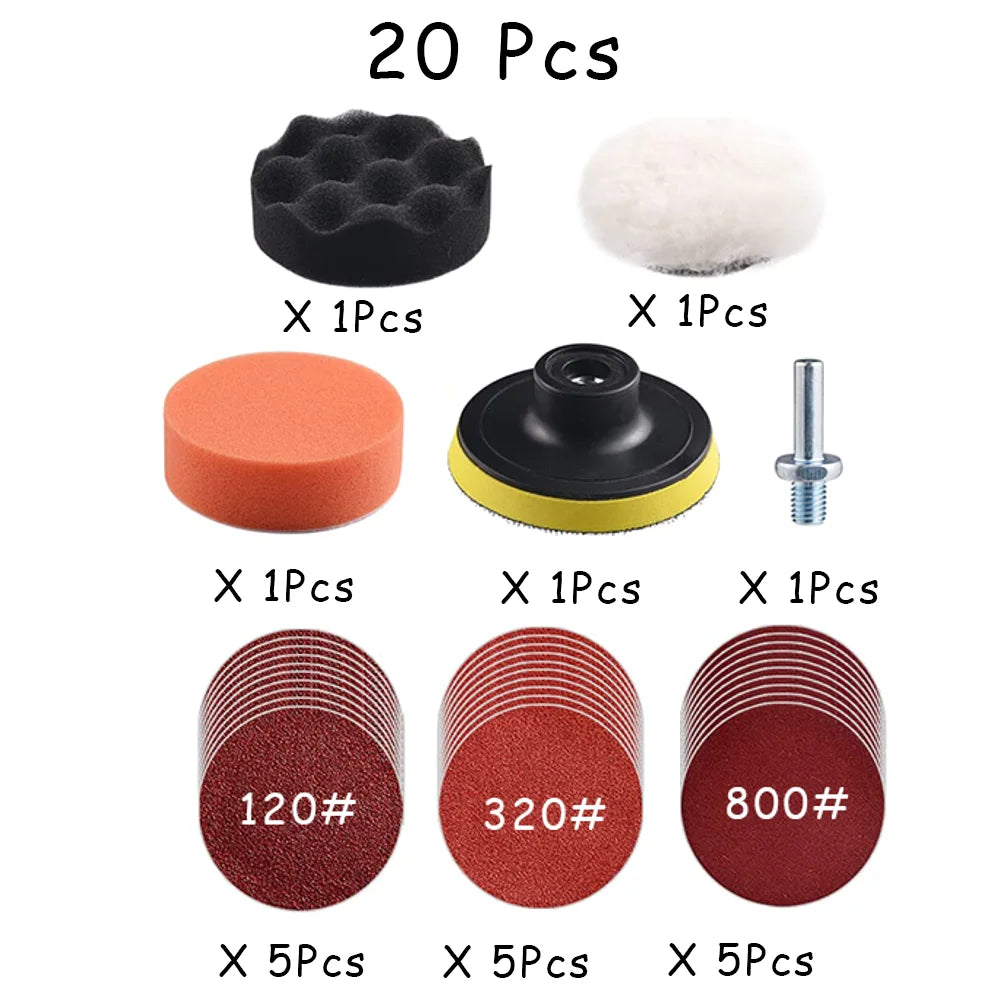 15-65 Pcs Car Headlight Repair Restoration Kit 3 Inch 75mm Sanding Plate Waxing Sponge Sanding Pad for Polishing and Sanding