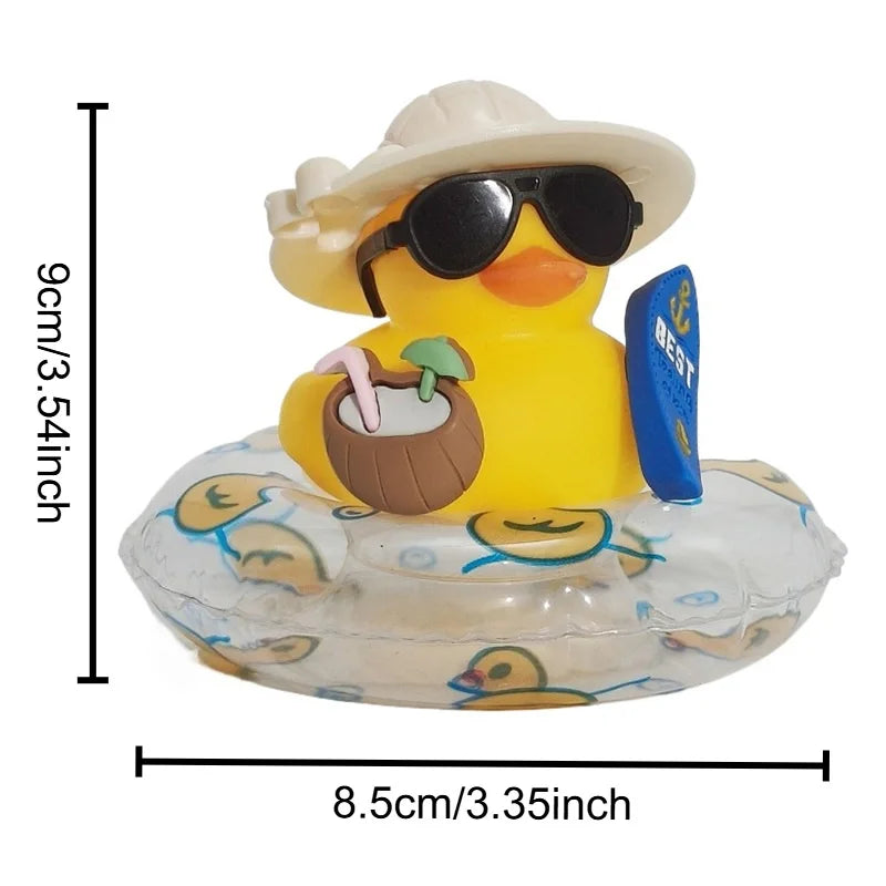 New! Car Dashboard Ornaments Summer Little Yellow Duck Coconut Skateboard Hat Premium Automotive Accessory