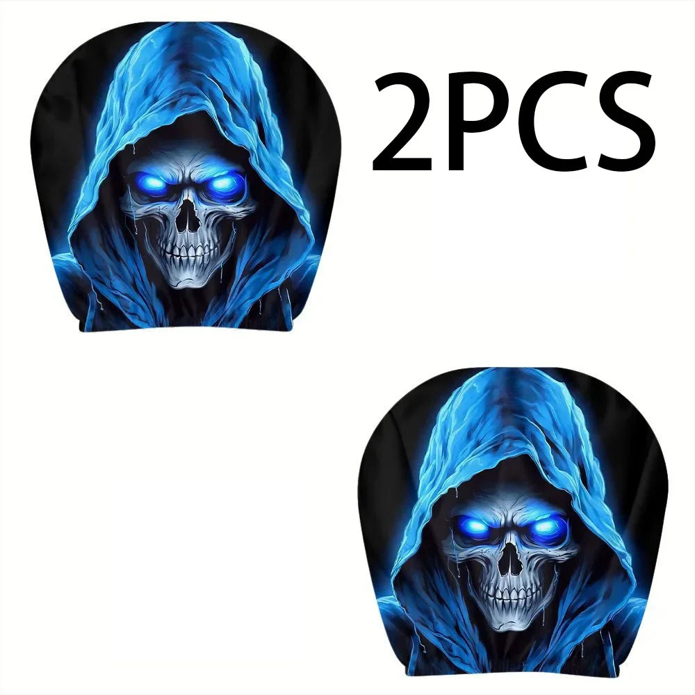 Blue Skull Pattern Car Headrest Cover Universal Protector Case Interior Auto