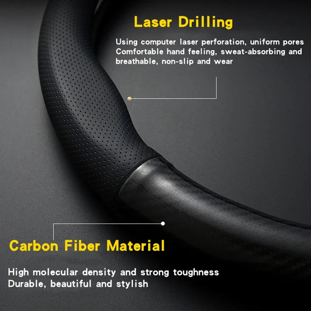Universal Car Steering Wheel Cover Carbon Fiber Leather D shape O Shape
