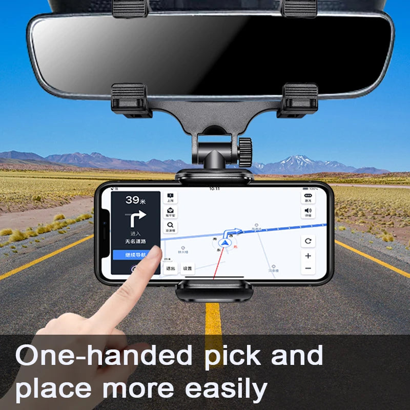 SEAMETAL Rearview Mirror Phone Holder for Car Free Rotation Adjustment Bracket