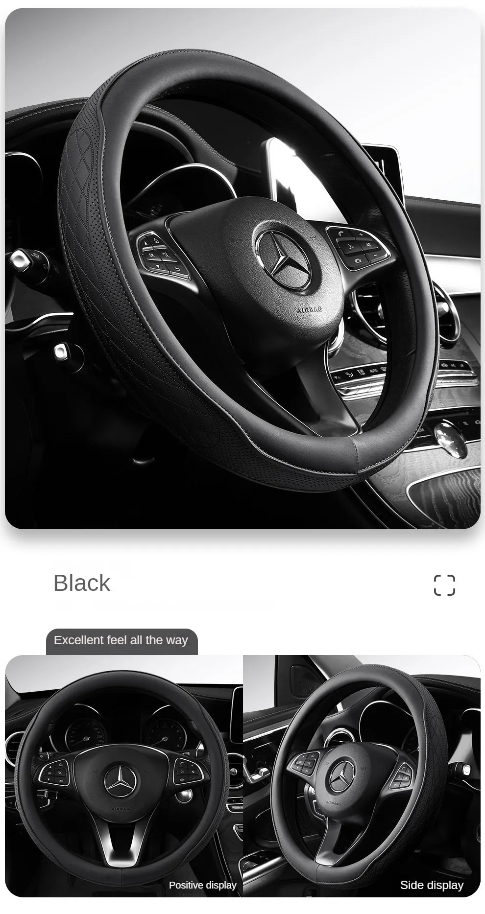 Steering Wheel Cover, Non-slip Napa Leather Perforated Patchwork Car Auto Vehicl