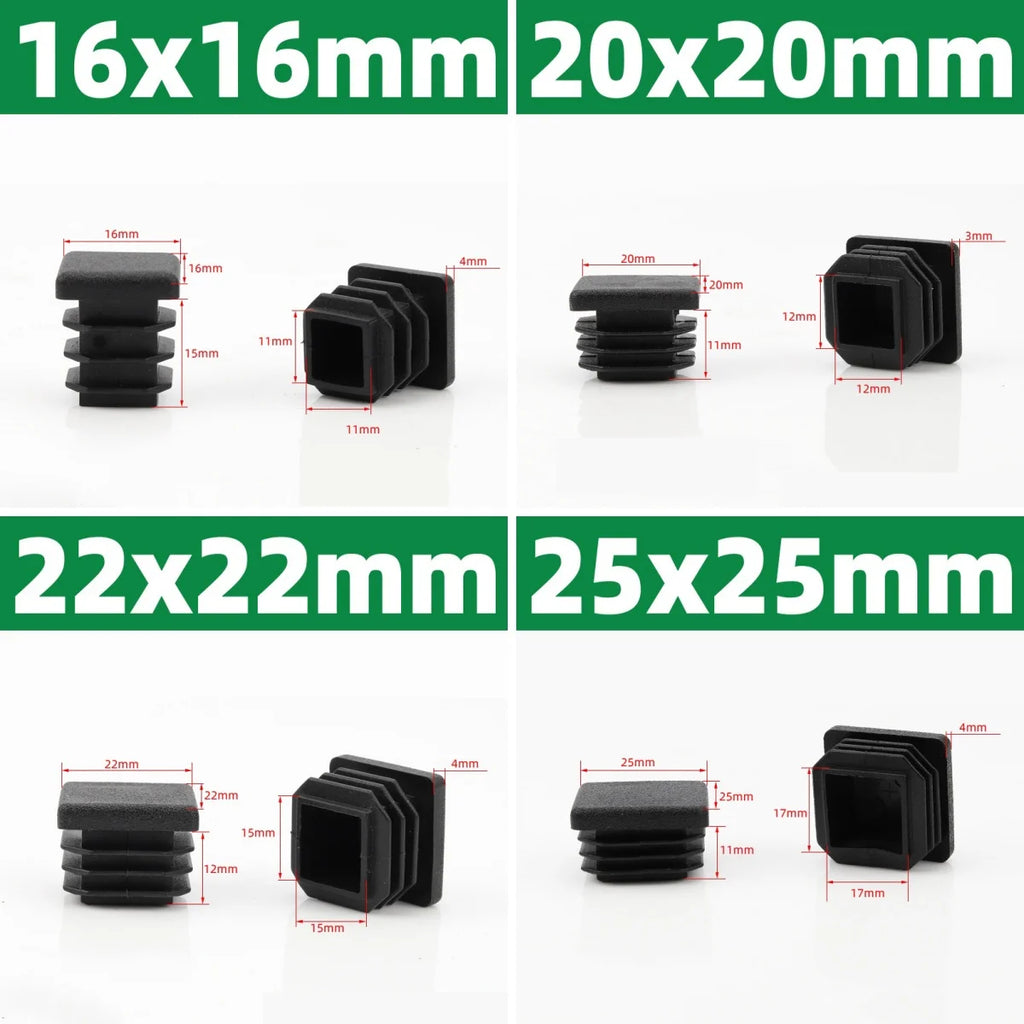 Black Square Oblong Plastic Pipe Plug Stopple Dust Plug Protective Cover Non-slip Mat Head End Cap Door Mat 16x16mm~80x40mm