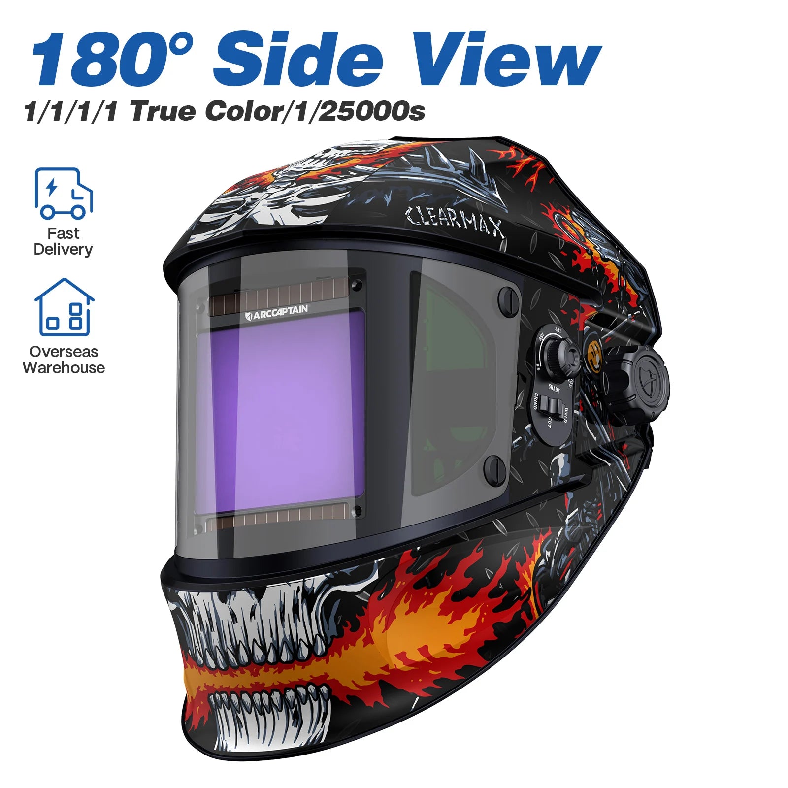 Auto Darkening Welding Helmet - ARCCAPTAIN With 180° Side View 4 Arc Sensor 1/1/1/1 True Color Welding Helmet For ARC MIG TIG CUT