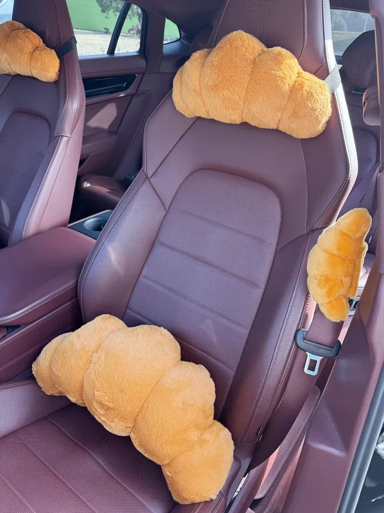 Cute Croissant Car Headrest Neck Pillow Plush Bread Seat Belt Cover Head