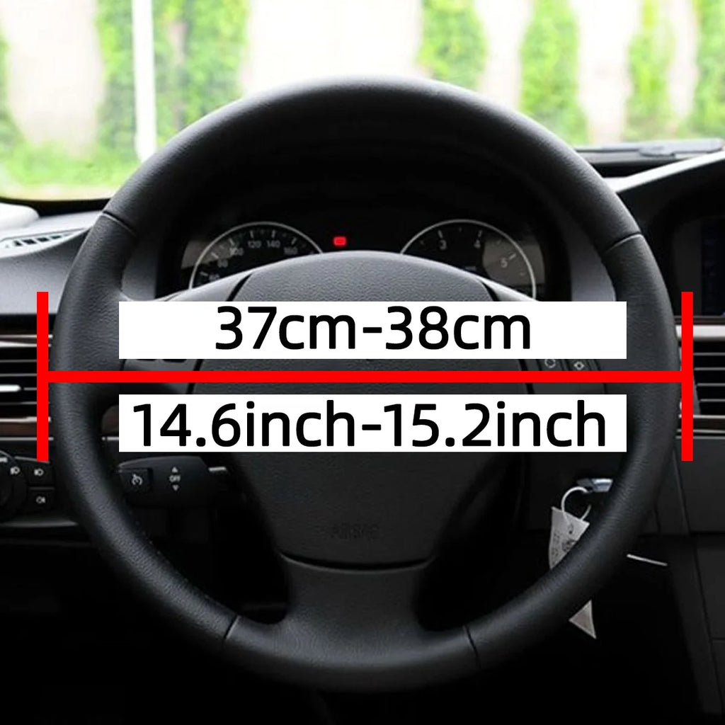Universal Leather Car Steering Wheel Stitch On Wrap Cover Fit for 38cm 14" DIY