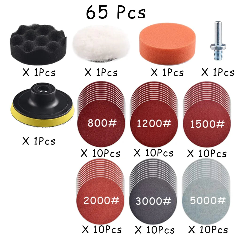 15-65 Pcs Car Headlight Repair Restoration Kit 3 Inch 75mm Sanding Plate Waxing Sponge Sanding Pad for Polishing and Sanding
