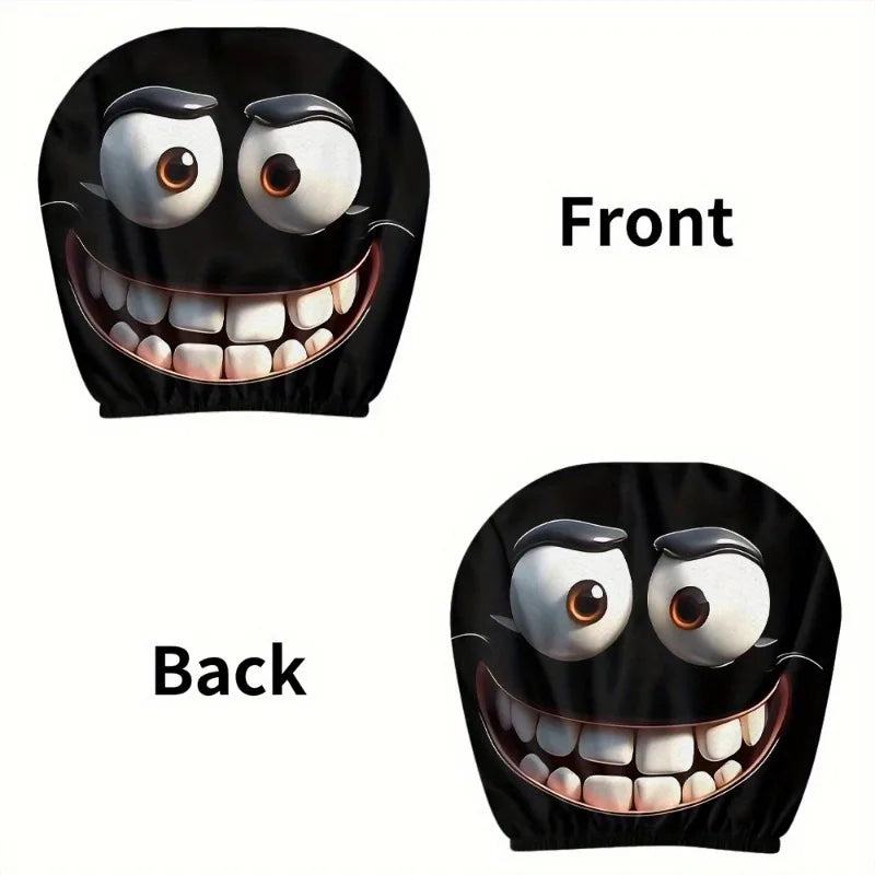 2 pcs Funny Big-Eyed Cartoon Print Car Headrest Cover Interior Auto Protector
