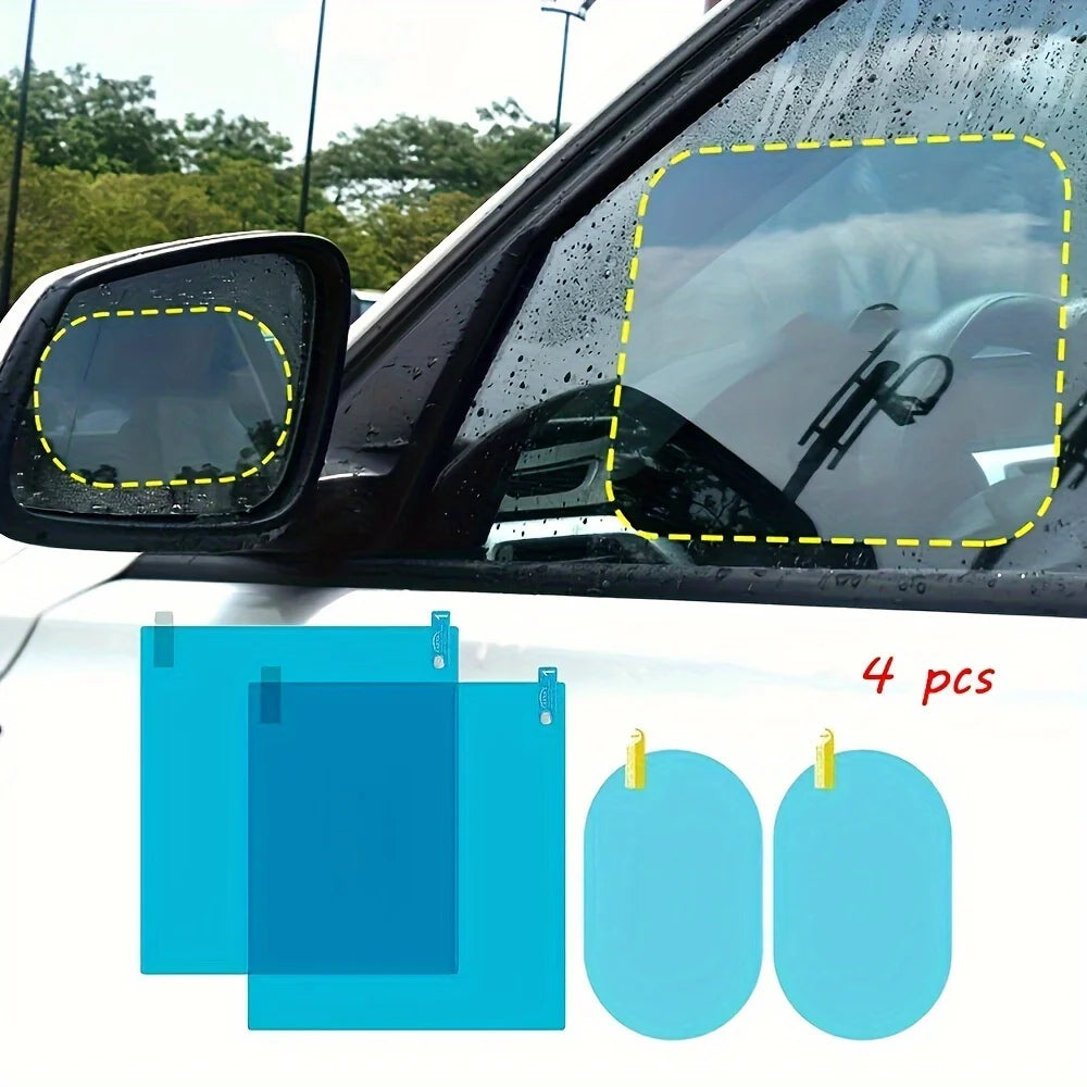 4pcs Car Rearview Mirror Protective Film Side Windows Sticker, Anti Fog Glare Premium Automotive Accessory