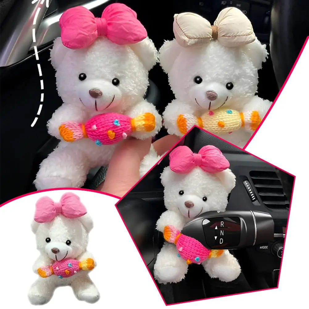 Cute Bear Car Gear Shift Decoration Plush Doll Turn Signal Wiper Rearview Mirror Premium Automotive Accessory