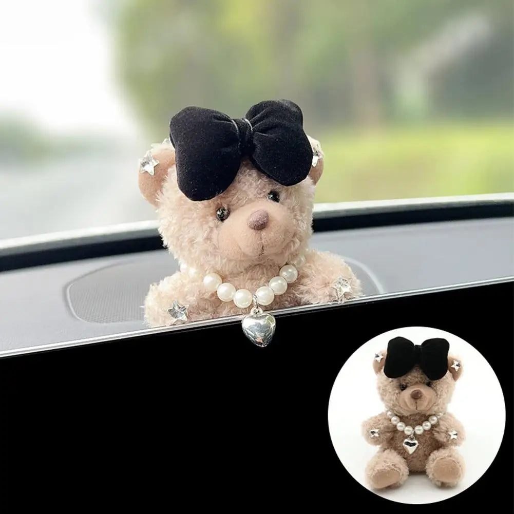 Car Decoration Interior Bear Screen Ornaments Plush Cartoon Cute Center Console Premium Automotive Accessory
