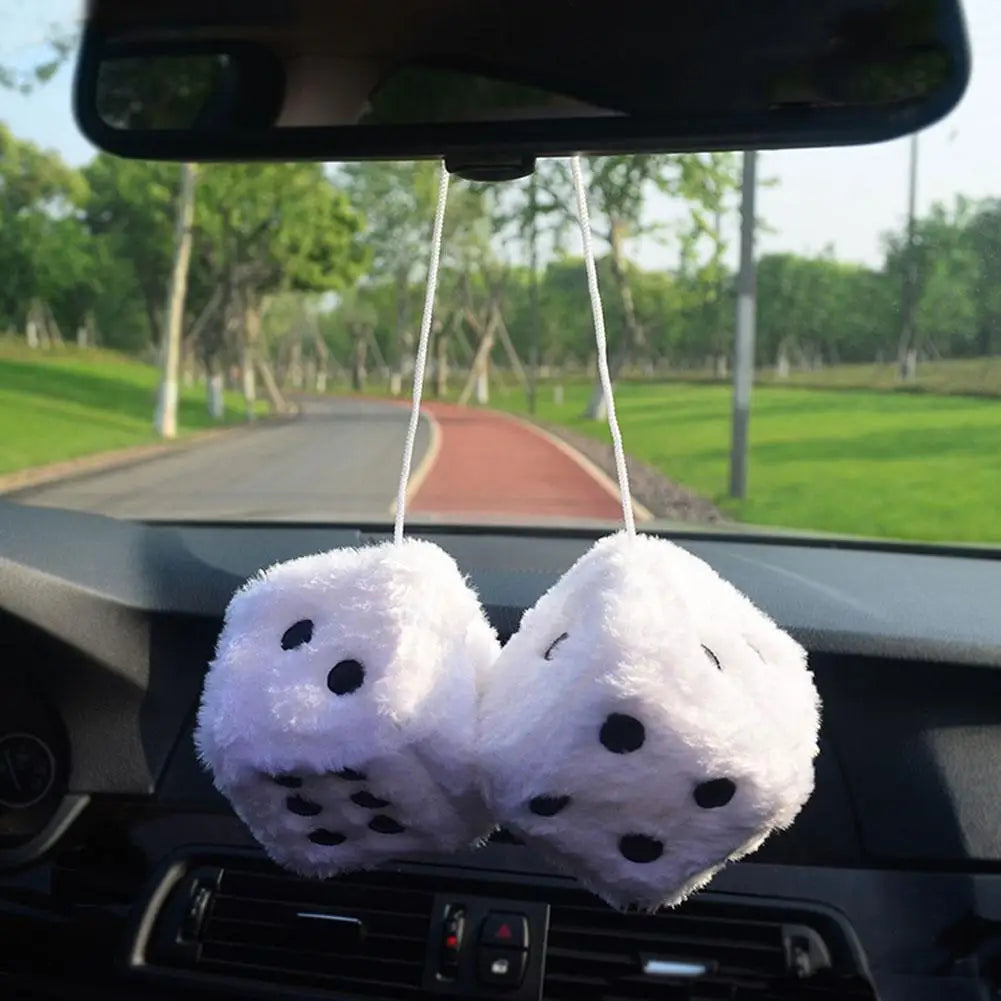 Big Long Hair Hot Stamping Dot Dice Plush Toy Cube Pendant Car Ornament Sieve Premium Automotive Accessory