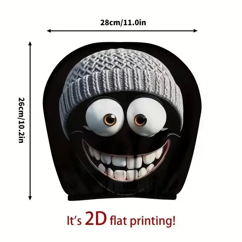 2 PCS Car Headrest Cover Grey Hat Cartoonish and Funny Smiling Face Printing