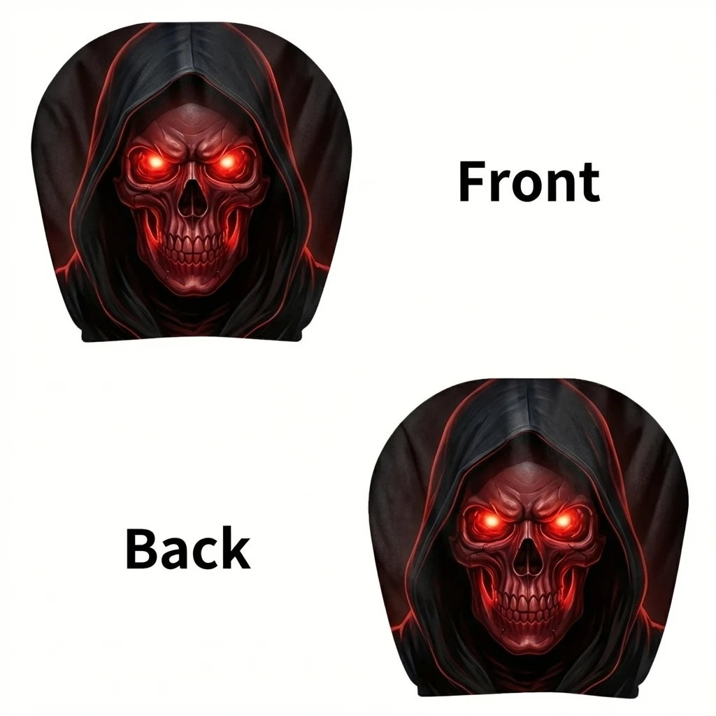 Red-Eyed Skull Print Headrest Cover Easy To Install Durable Universal Car