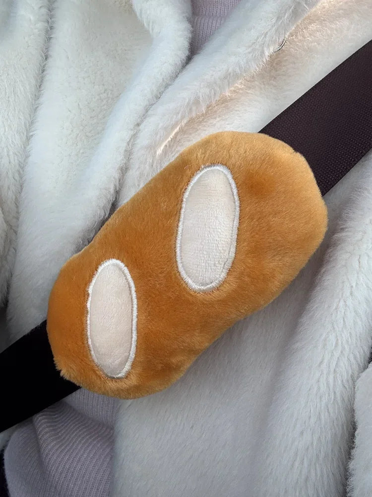 Cute Croissant Car Headrest Neck Pillow Plush Bread Seat Belt Cover Head