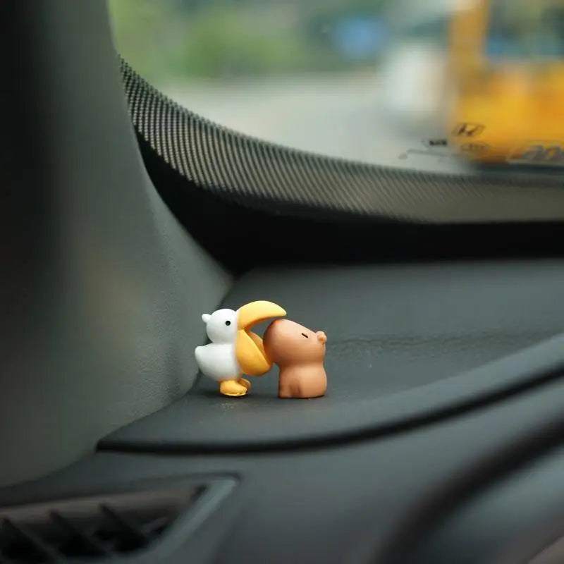 Cute Cartoon Capybara With Duck Mini Car Dashboard Ornament No Eating Colleagues Premium Automotive Accessory