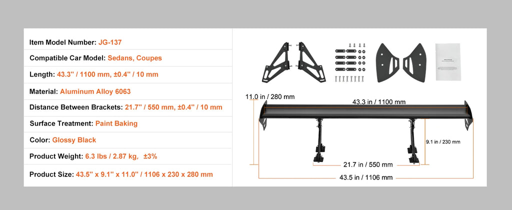 SucceBuy GT Wing Car Spoiler US Shipping Universal Spoiler with Double Deck Car