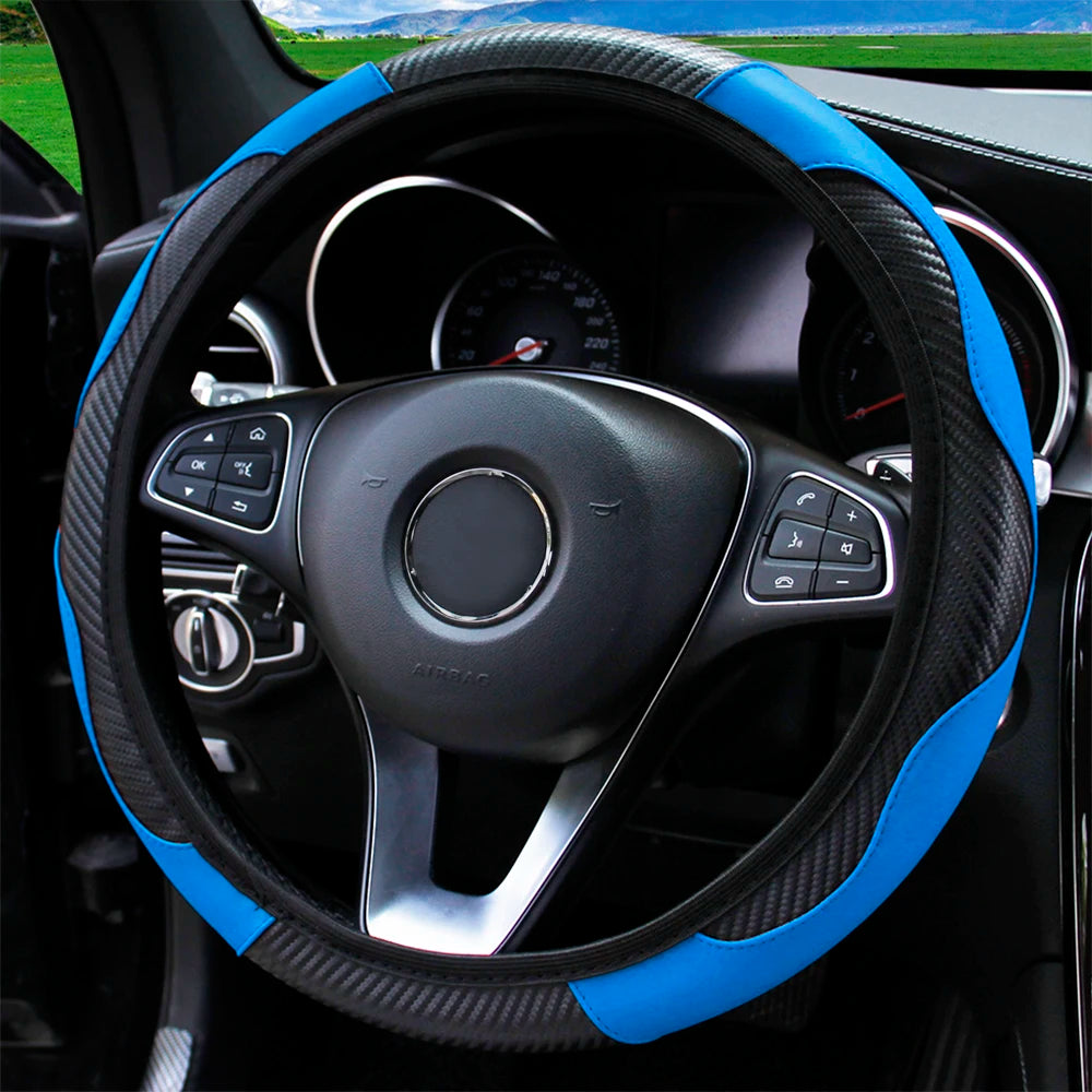 Steering Wheel Cover Carbon Fiber Leather Car without Inner Ring