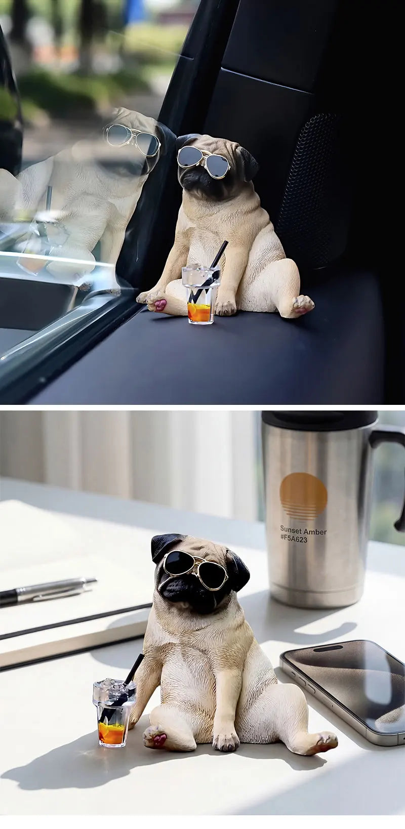 Cool Pug Car Dashboard Ornament Resin Dog Figurine Cute Auto Interior Decor for Premium Automotive Accessory