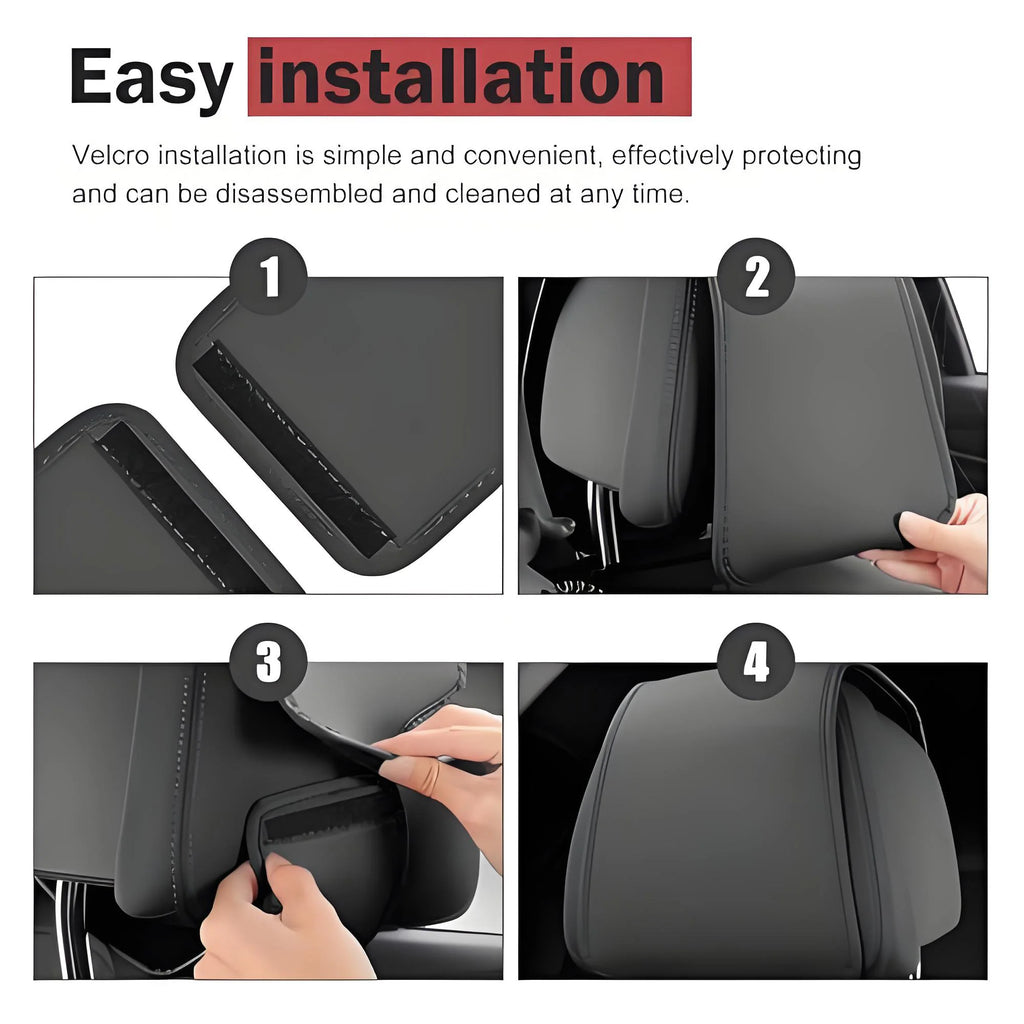 Car Headrest Covers for Seat with Pocket Leather Head Rest Cover Interior
