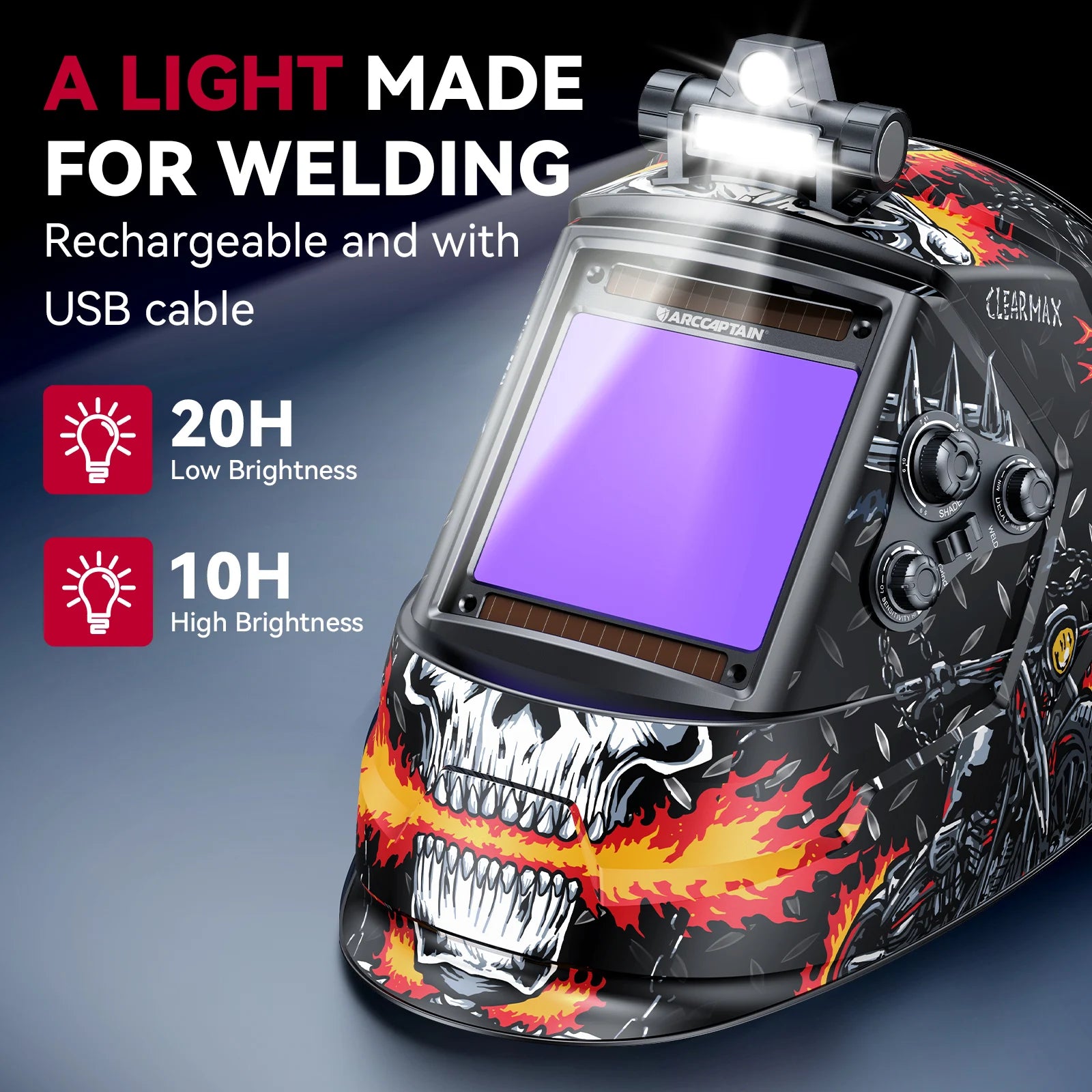 Welding Helmet  - ARCCAPTAIN Auto Darkening Welders Helmet With Light For MIG MAG TIG Cutting 4 Arc Sensor True Color Welder Face Cap