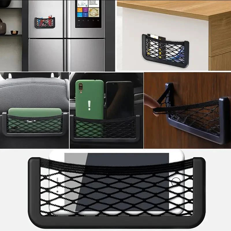 Car Storage Bag Nets Adhesive Auto Seat Organizer Door Side Net Pocket Interior