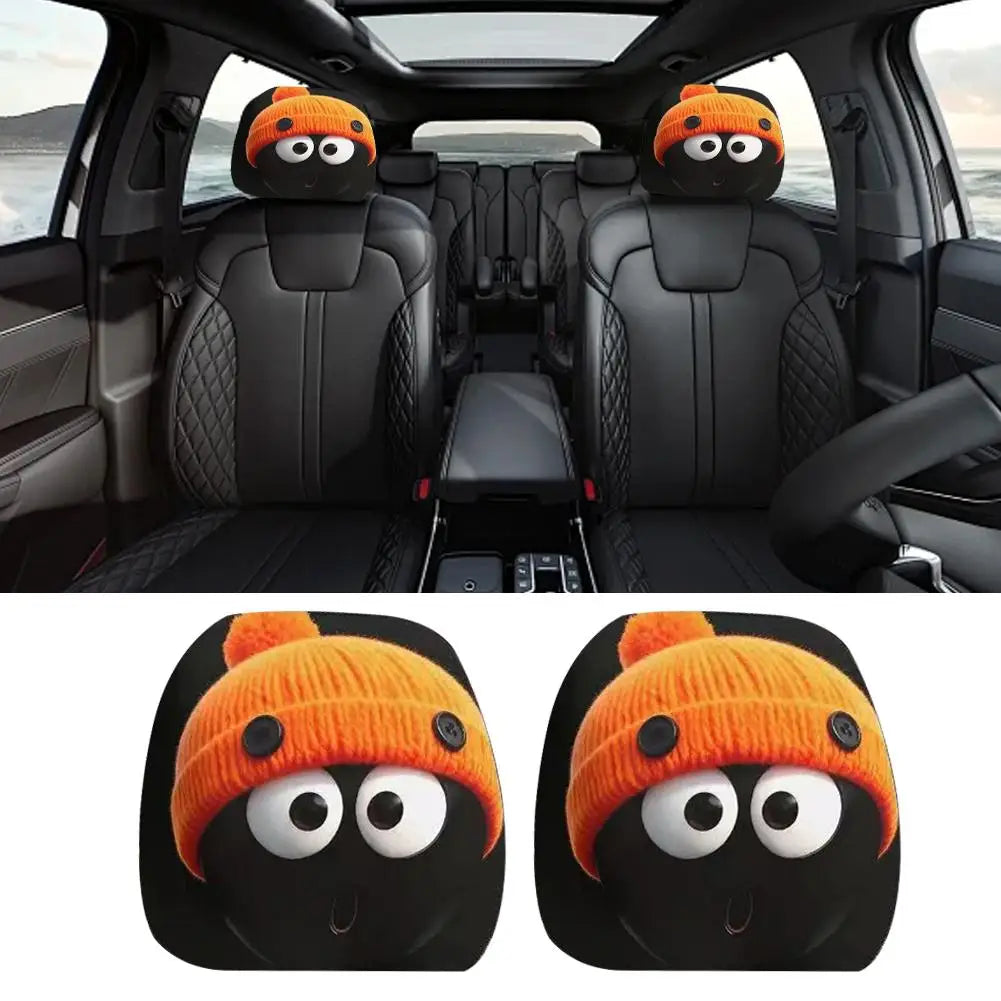 2PCS Funny Cartoon Premium Car Headrest Covers Elastic Stretchable Universal