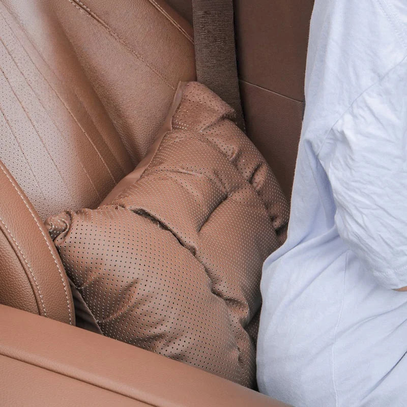 Memory Leather Car Headrest Neck Support Backrest Breathable Punched Design