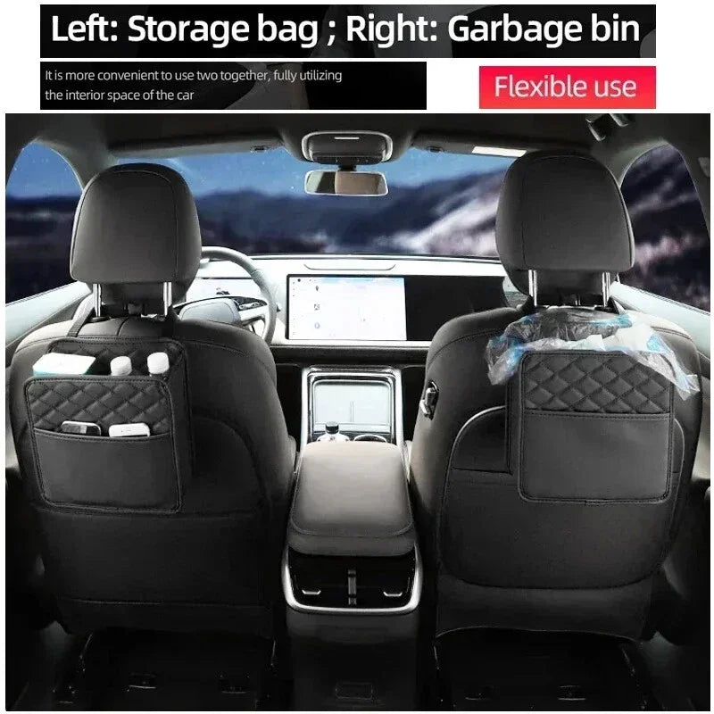 Multifunctional Car Seat Storage Bag Leather Auto Organizer Garbage Interior