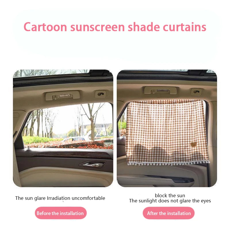 1pc Universal Car Sun Shade Curtains Cute Cartoon Bear Rear Side Window