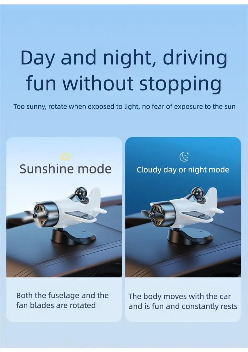 Solar Powered Rotating Airplane Car Dashboard Ornament 360° Auto Spin Decor Premium Automotive Accessory