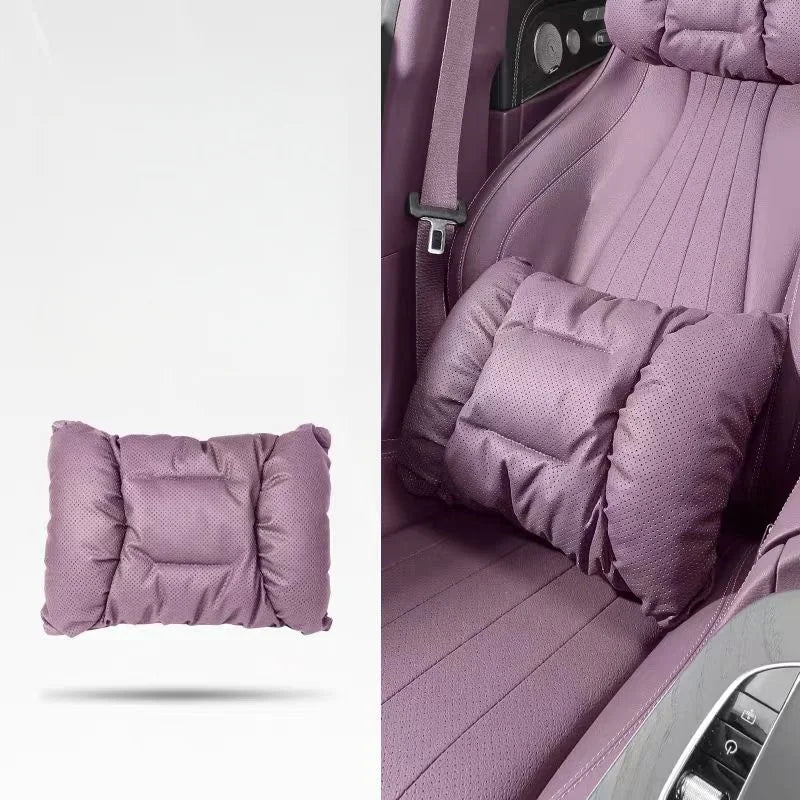 Memory Leather Car Headrest Neck Support Backrest Breathable Punched Design