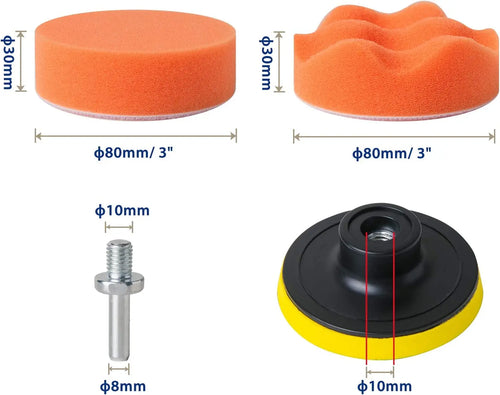15-65 Pcs Car Headlight Repair Restoration Kit 3 Inch 75mm Sanding Plate Waxing Sponge Sanding Pad for Polishing and Sanding