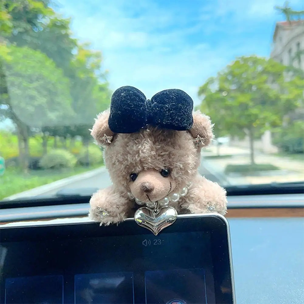 Car Decoration Interior Bear Screen Ornaments Plush Cartoon Cute Center Console Premium Automotive Accessory