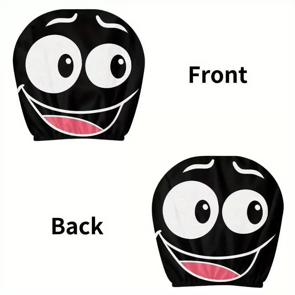 2pcs Horror-Themed Car Headrest Covers Black White Face Design Unfilled Interior