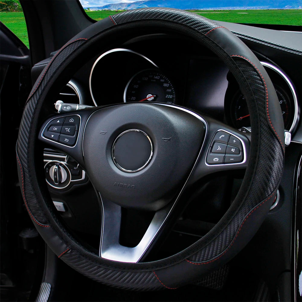 Steering Wheel Cover Carbon Fiber Leather Car without Inner Ring