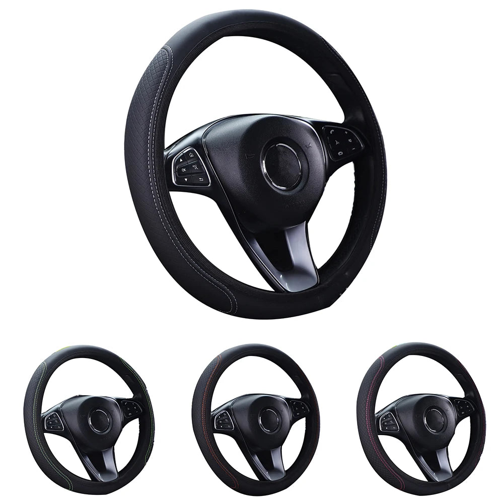 1pc Steering Wheel Cover Breathable Leather Anti Slip PU Leather Steering Covers