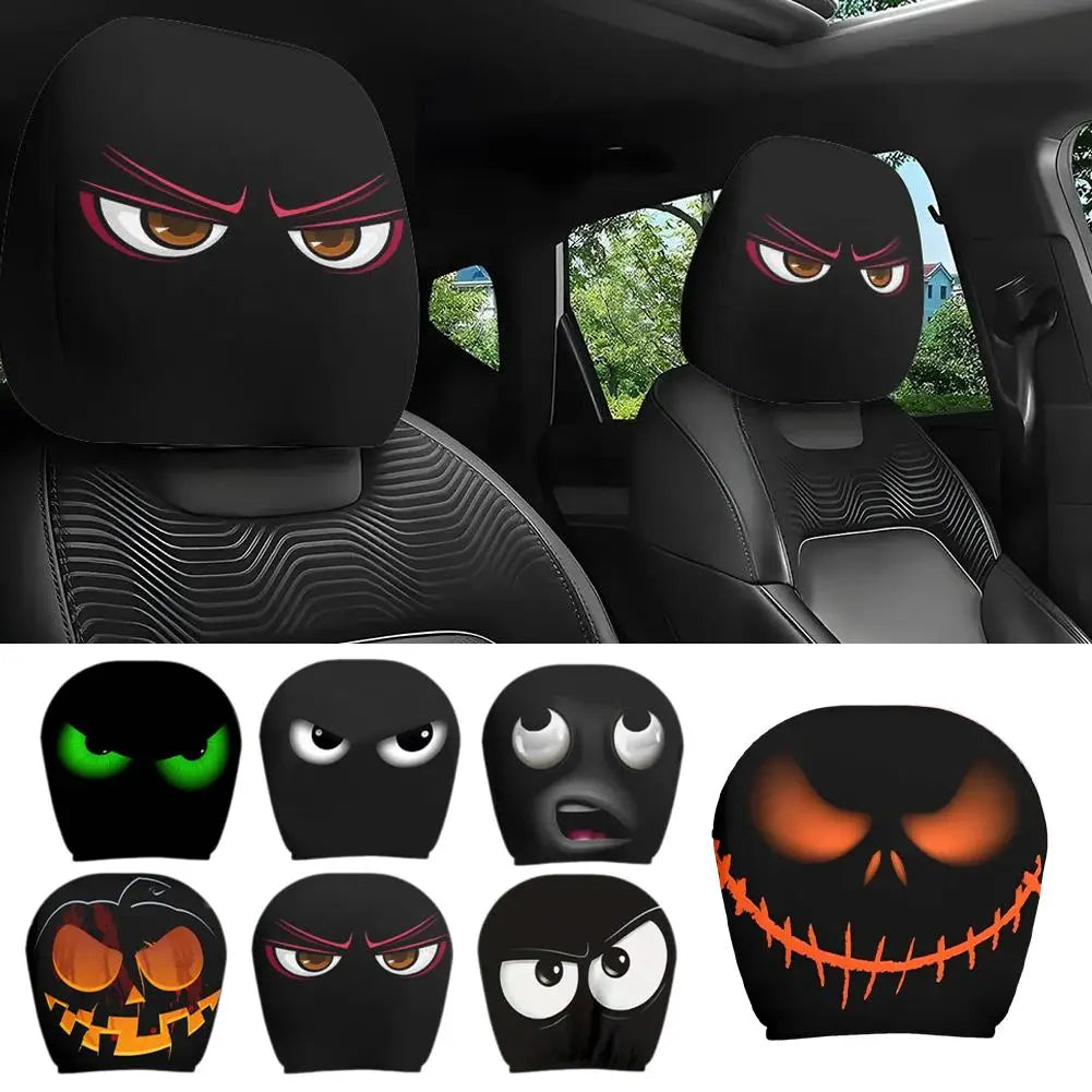 1 Pair Universal Funny Car Headrest Cover Decor Big-eyed Cartoon Print Interior