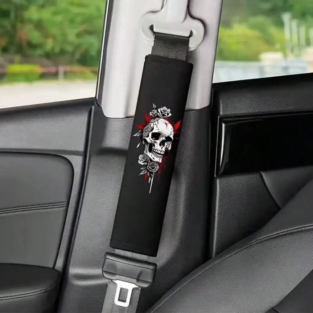 Lot of 2 Skull Pattern Car Shoulder Protection Belt Safety Protective Cover Stra