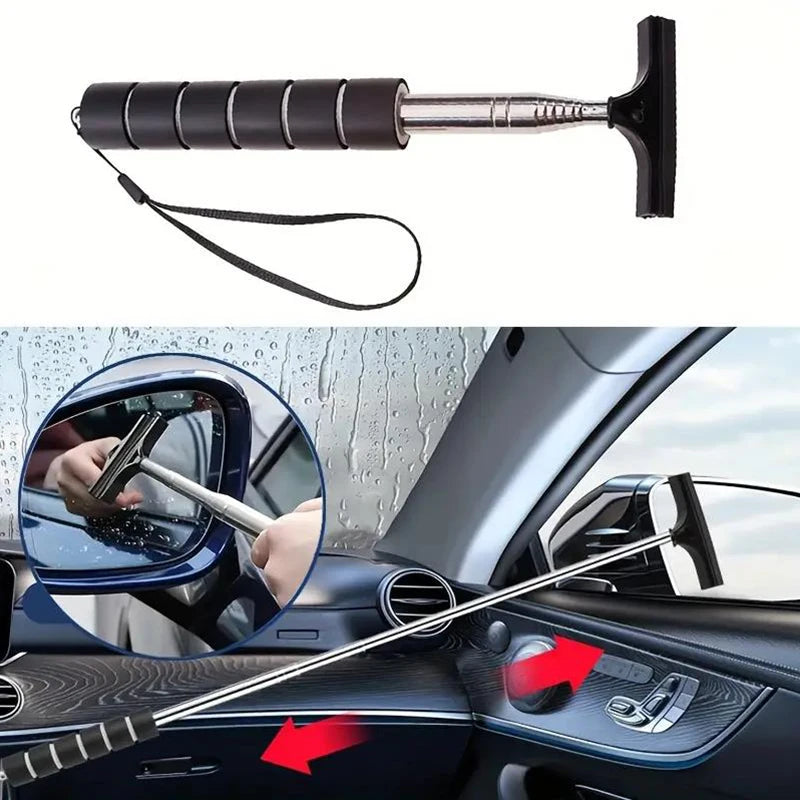 Car Rearview Mirror Wiper Telescopic Handle Durable Stainless Auto Glass Premium Automotive Accessory
