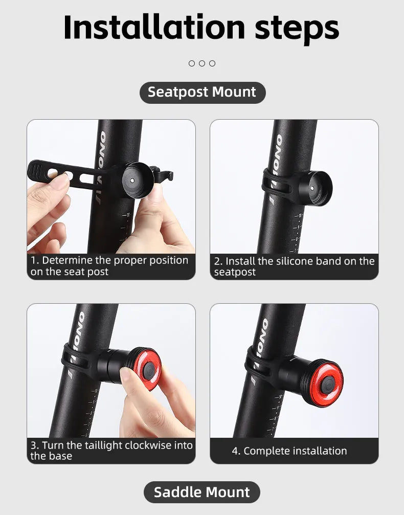 WEST BIKING Bike Tail Light Smart Sensing MTB Road Bike Rear Light  IPX6 Waterproof Type-C Charging Taillight Cycling Accessory