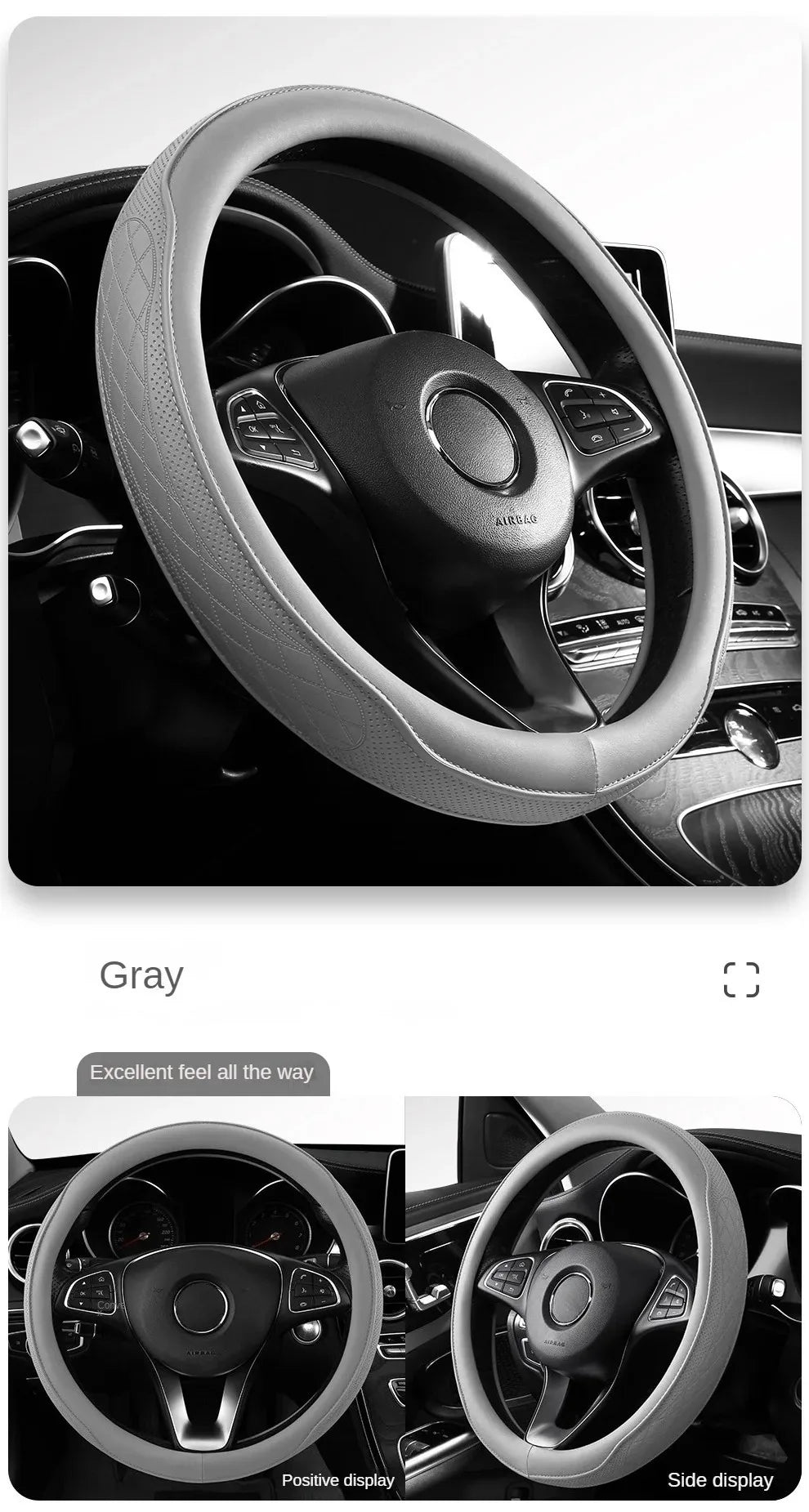 Embossed PU Leather Patchwork Car Steering Wheel Cover, Non-slip, Breathable