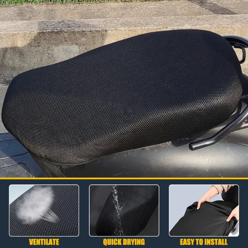 Motorcycle Seat Cover 3D Mesh Fabric Breathable Waterproof Anti-Slip Protector