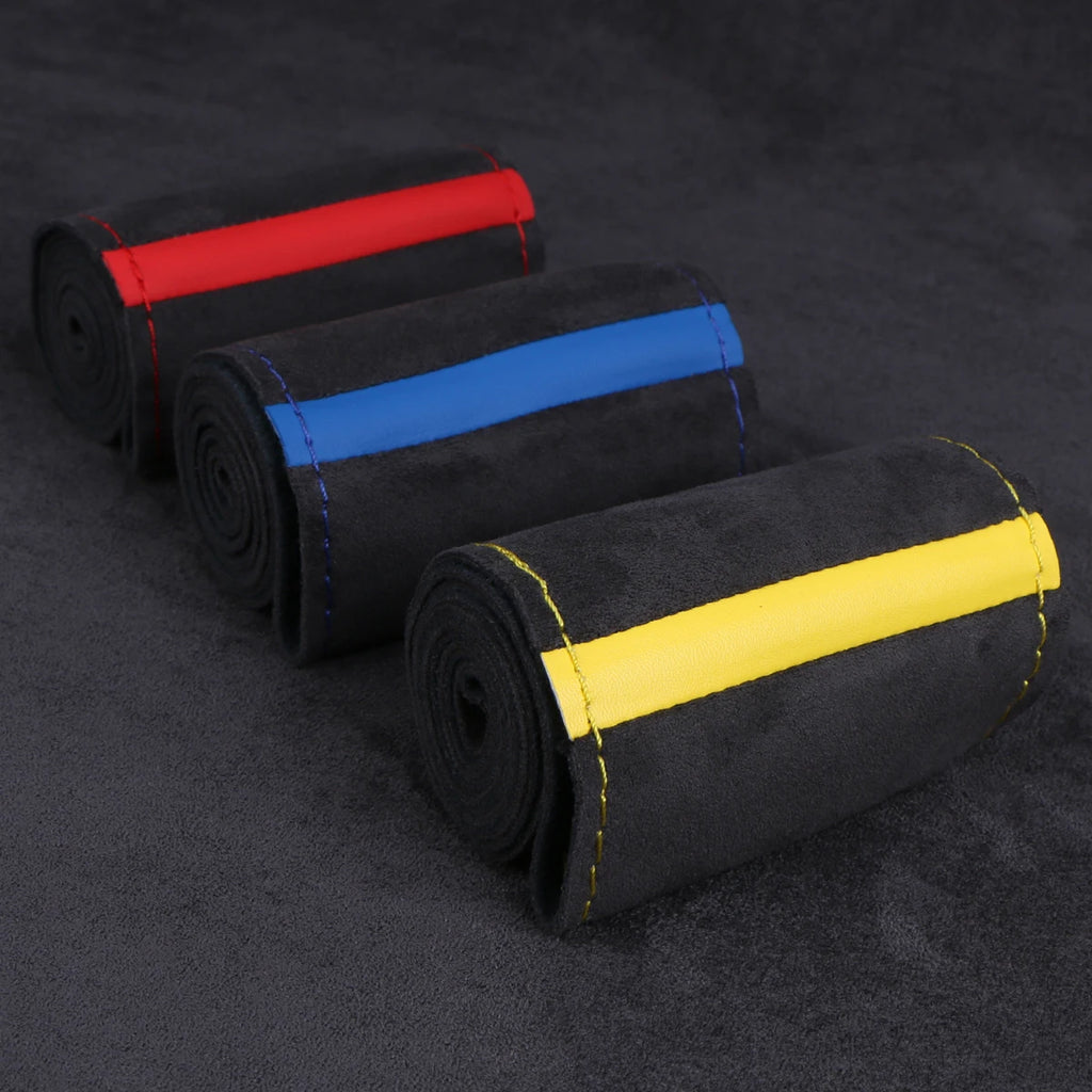 Universal Suede Car Steering Wheel Cover DIY Hand Sewing Soft Leather Braiding