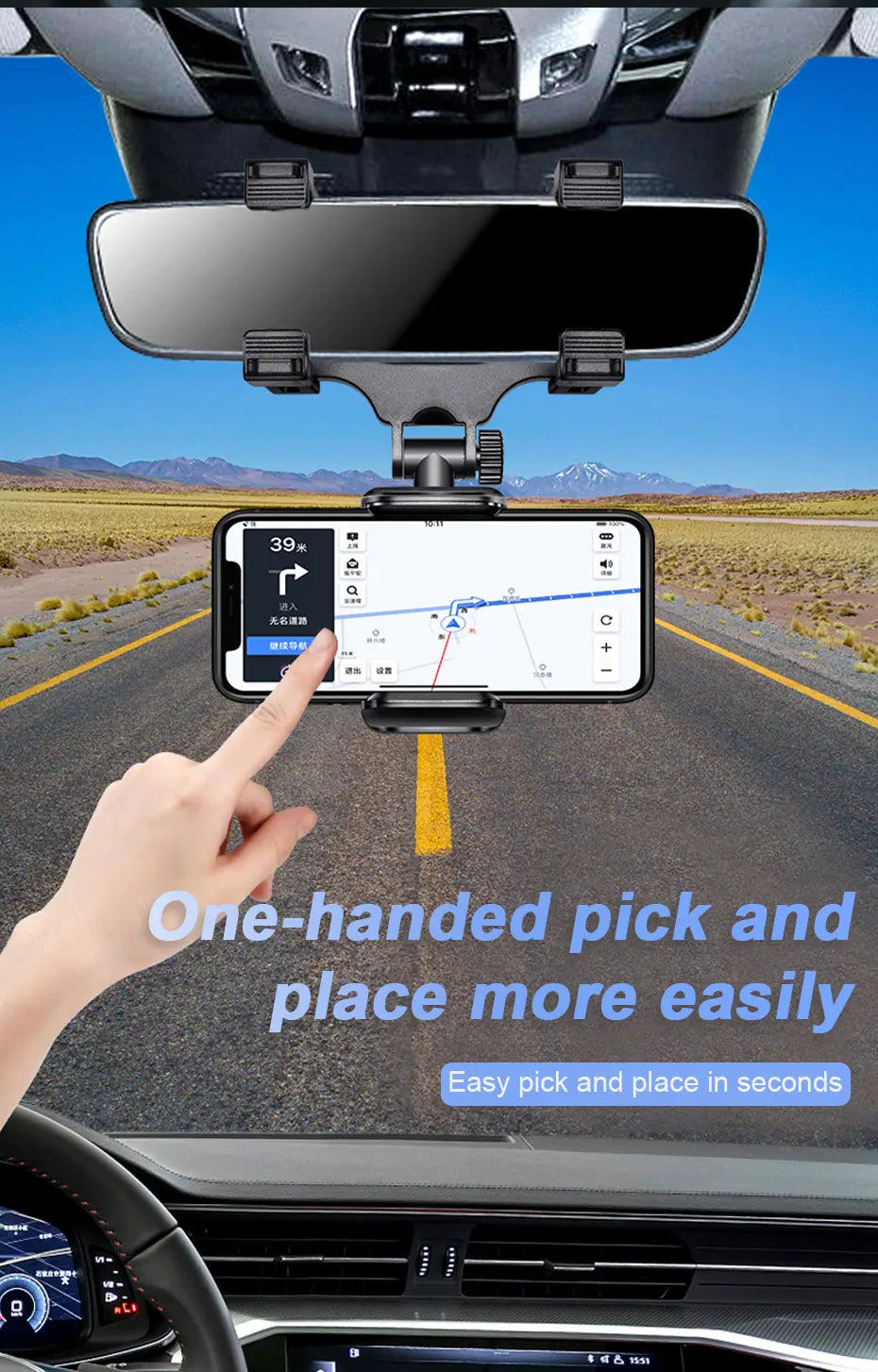 SEAMETAL Rearview Mirror Phone Holder for Car Free Rotation Adjustment Bracket