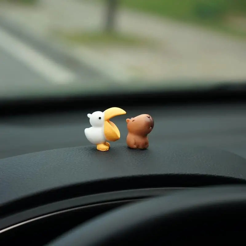 Cute Cartoon Capybara With Duck Mini Car Dashboard Ornament No Eating Colleagues Premium Automotive Accessory