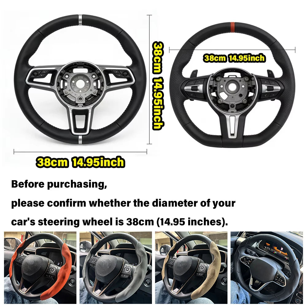 Universal D-shaped Round Car Steering Wheel Cover Ventilation hole Leather