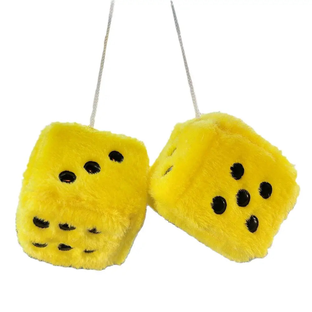 Big Long Hair Hot Stamping Dot Dice Plush Toy Cube Pendant Car Ornament Sieve Premium Automotive Accessory