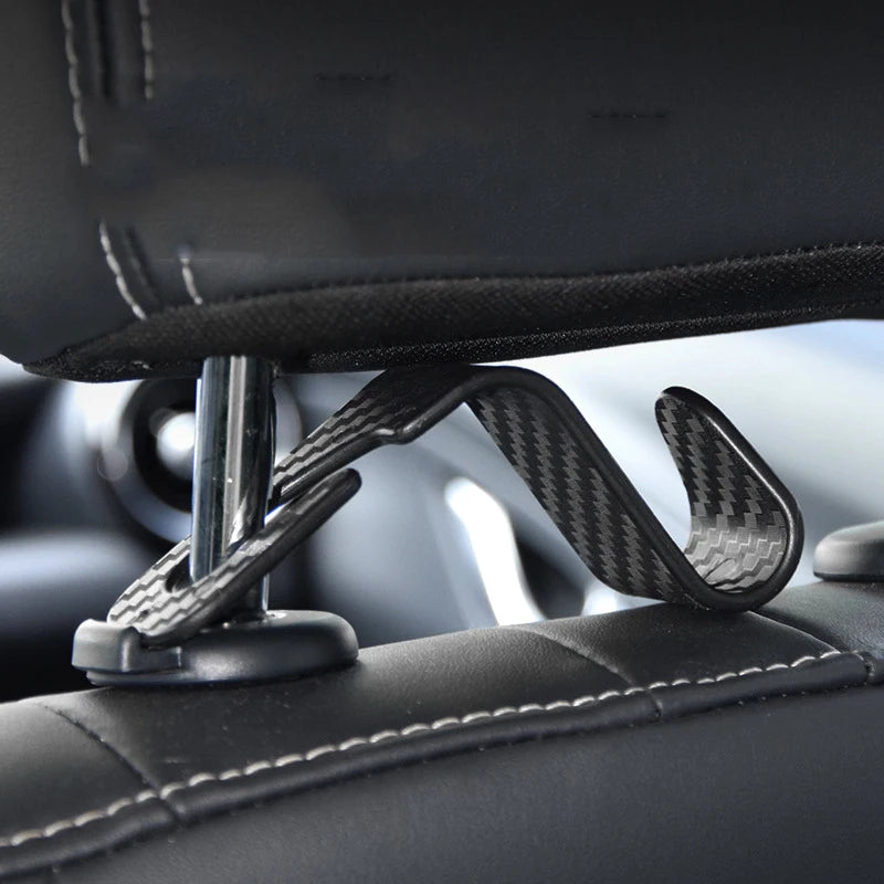 4Pcs Carbon Fibre Hook Car Seat Headrest Auto Back Organizer Hanger Interior